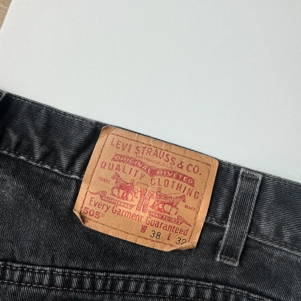 Levis 505 Regular Fit Straight Leg Jeans Faded Black Denim Mens 36x32 Cotton